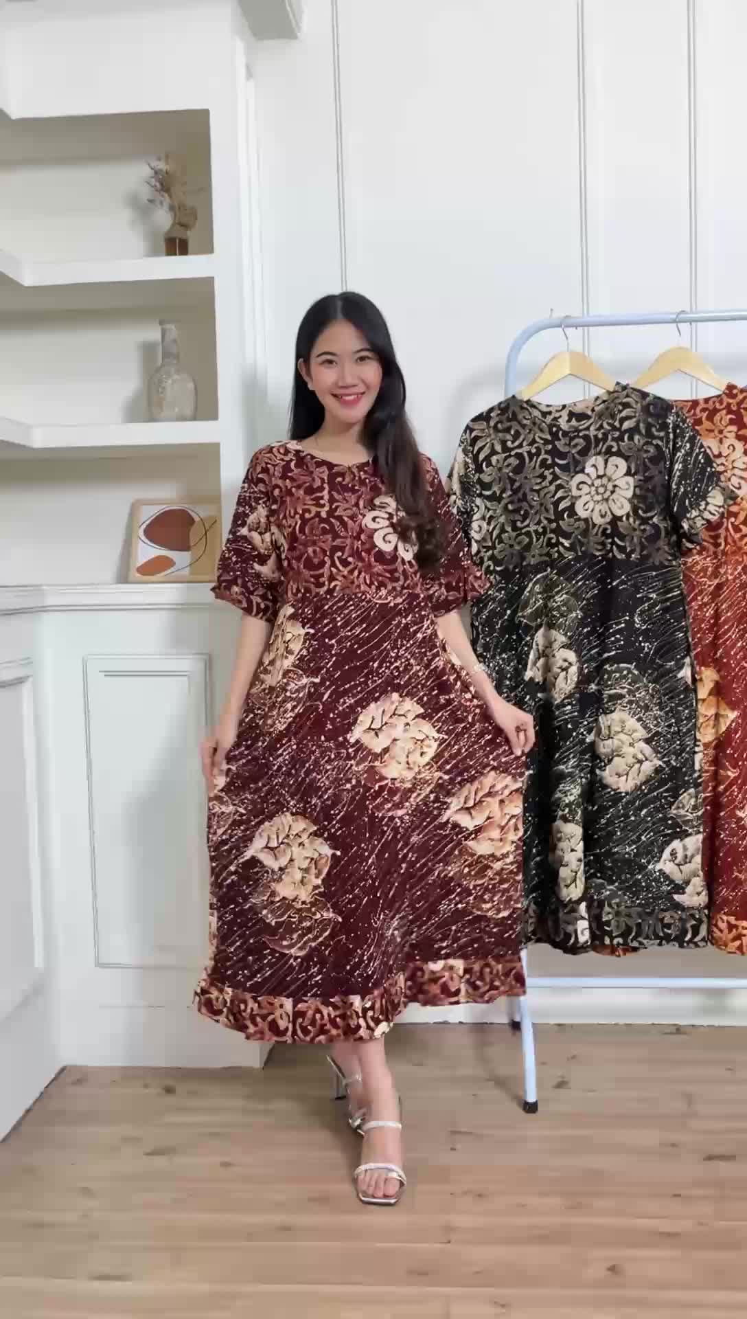 Daster Cap Pekalongan Motif Bunga Abstrak Rayon Super Premium - Dress Batik Wanita Panjang Bumil Busui Friendly Nyaman