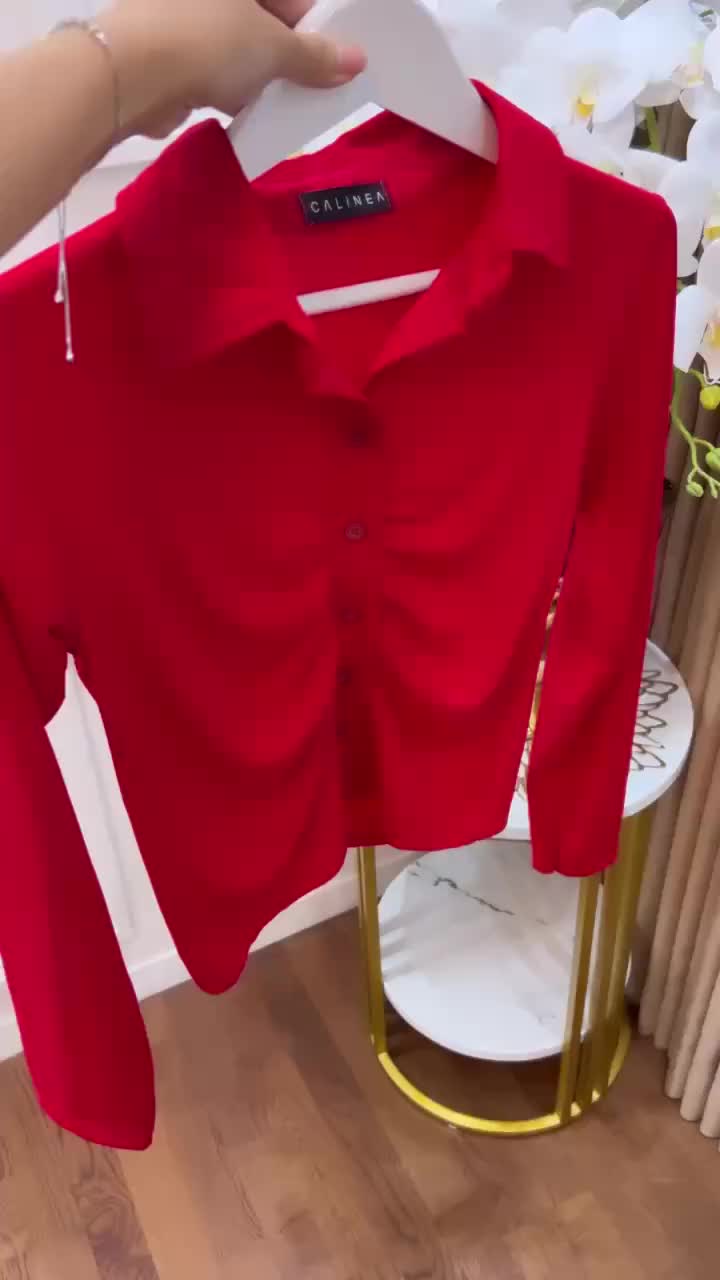 Baju Atasan Long Sleeve Kerah V Neck baju casual jersey lembut tidak panas Kancing Formal Wanita Tangan Panjang Mewah