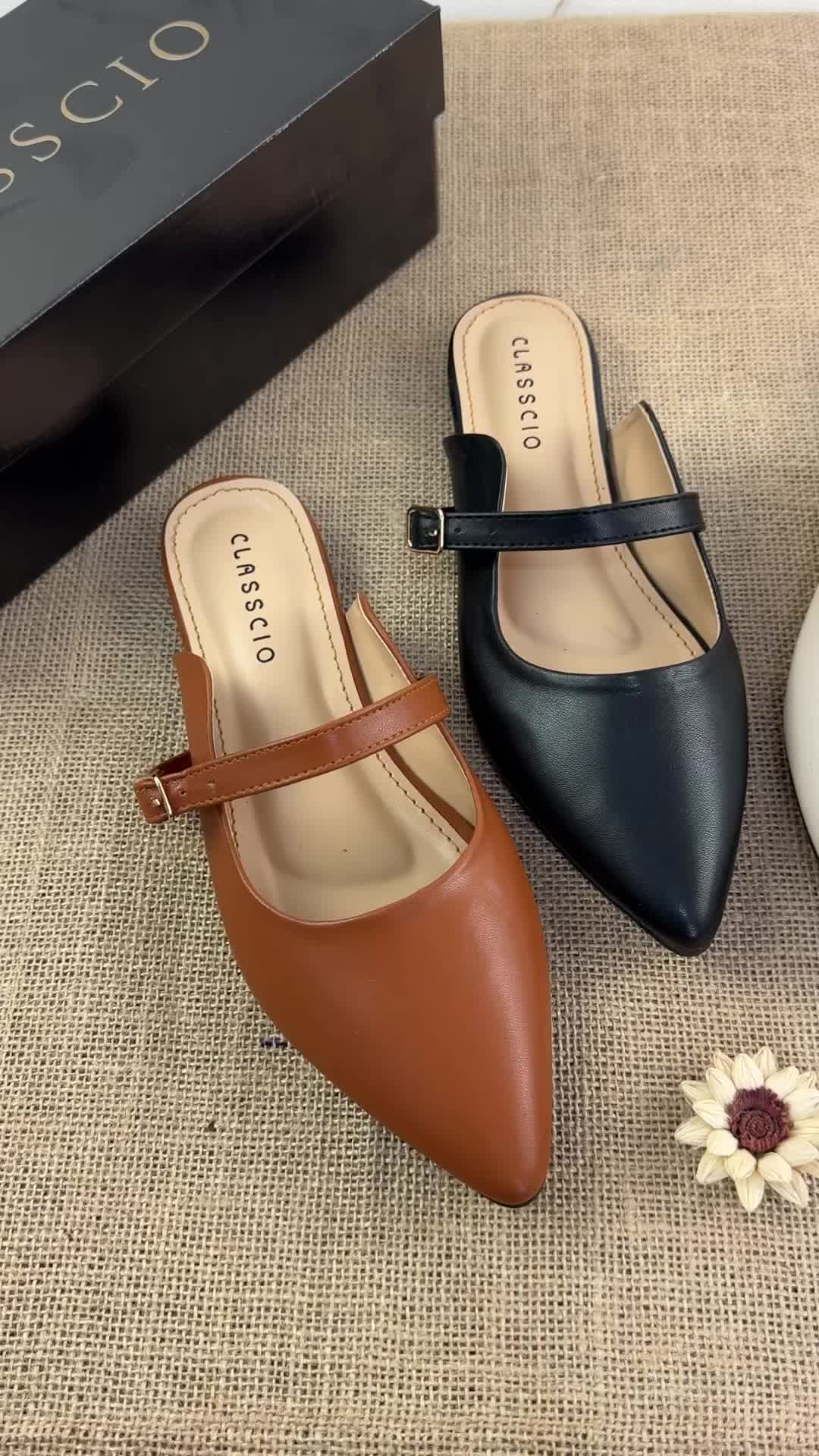 Sandal Mules Slip On RB 07 Classcio Kulit Karet Non-Slip - Flat