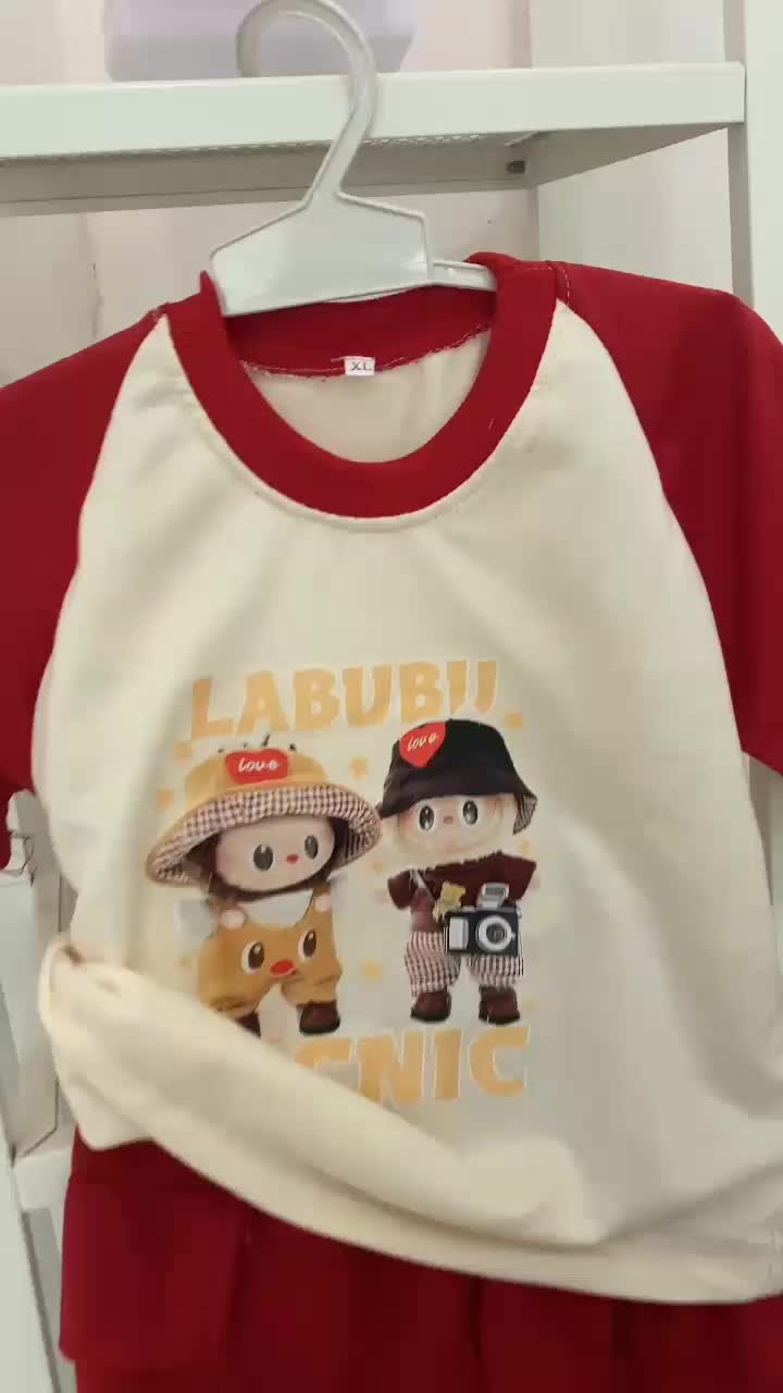 setelan baju labubu reglan anak celana cargo / setelan baju labubu viral / baju anak terkini usia 1-4th