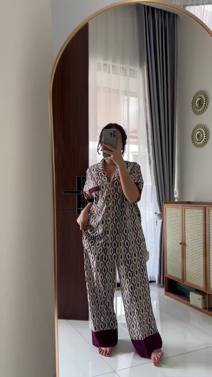 ￼{BEST SELLER} WENGGO - EIRIN SET ( OVAL PLUM ) Piyama Wanita Rayon Premium Celana Panjang & Pendek , Baju Tidur Lengan Pendek wanita kekinian