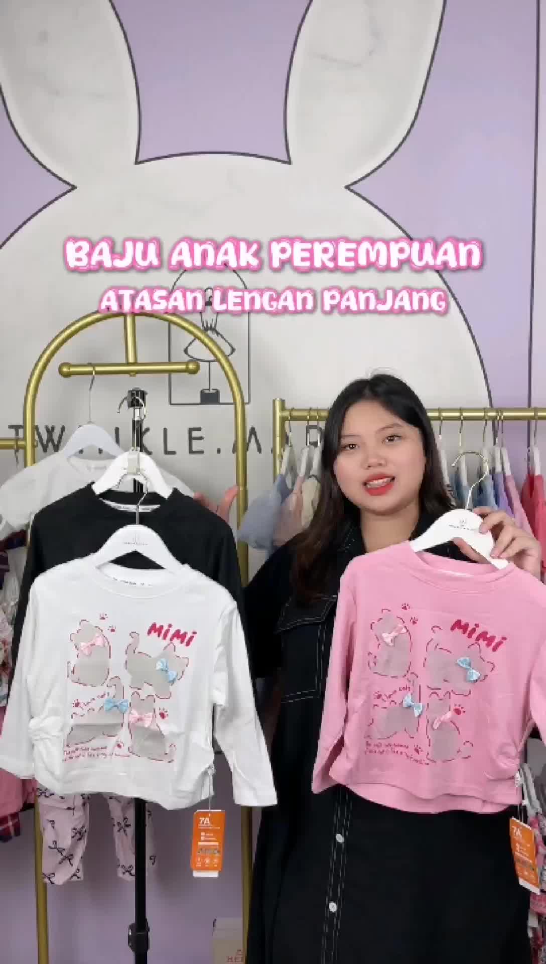 Twinkle Margie Baju Atasan Lengan Panjang Motif Kucing Lucu Anak Perempuan Kaos Fashion