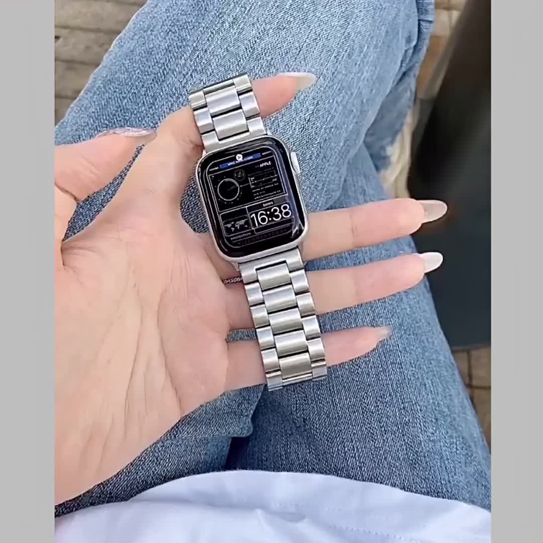 Strap Stainless Steel Untuk Apple Watch 49mm 46mm 42mm 45mm 41mm 38 40 42 44 Mm Tali Jam Tangan Rantai Strap 3 LINKS Iwatch Series 10 9 8 7 6 5 4 3 2 1 SE Ultra/ Ultra 2 Smart Watch T500 T500+ T500+pro DT No 1 HW22 W26 IWO