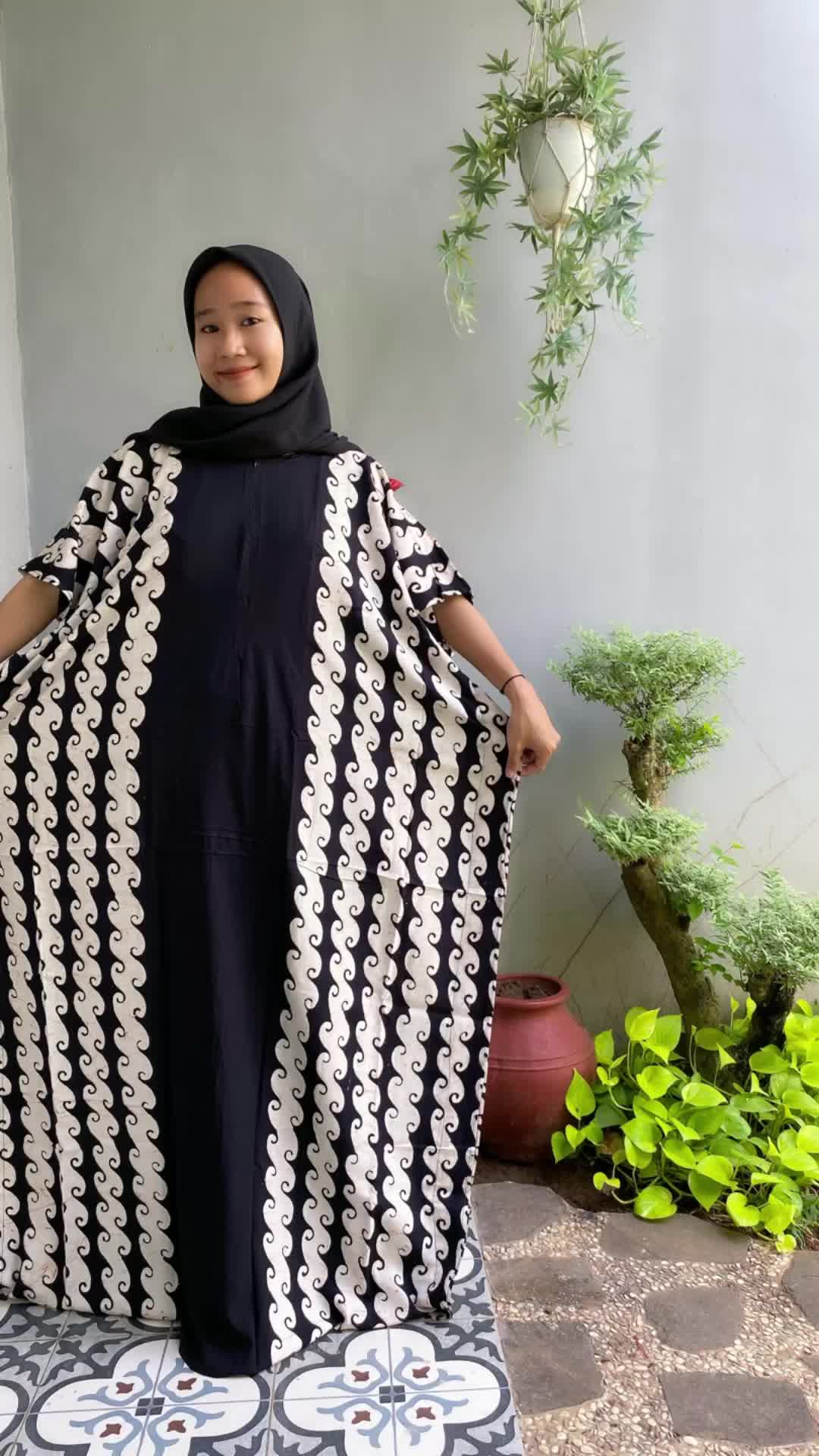 BATIKISAA Longdres Lowo Sifani Rayon Premium Super Ld 150 Pj 140 Tebal Panjang Bumil Pekalongan Hitam Wanita Motif  Oversize  Kaftan