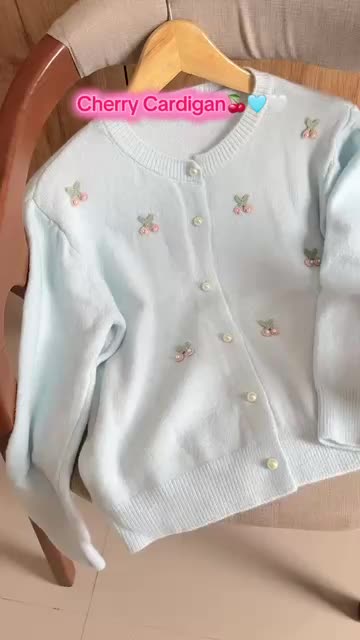 JOVELINE - CARDIGAN ROUND NECK SIMPLE CHERRY KANCING MUTIARA Knitwear Wanita