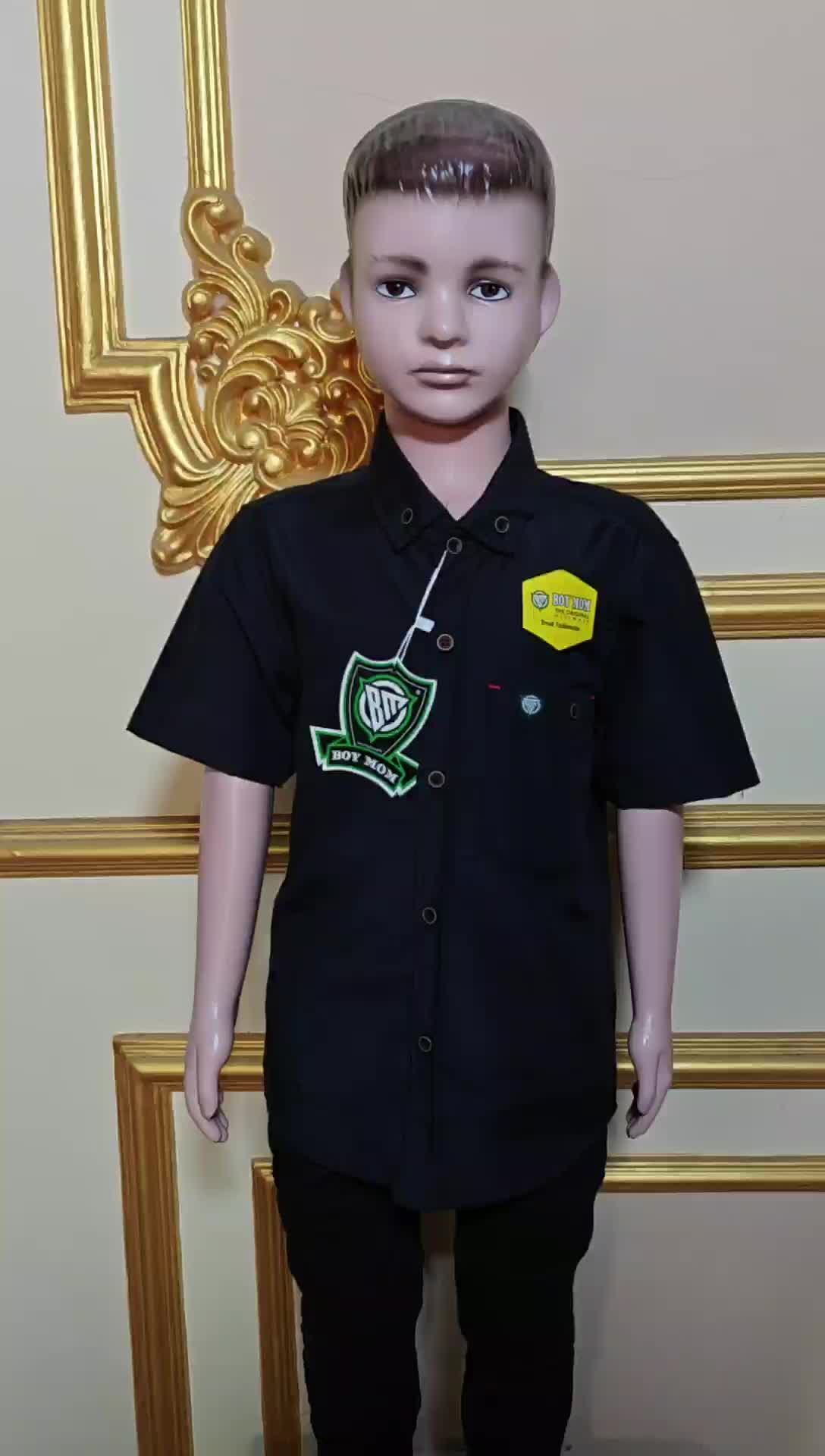 Kemeja Katun Pendek Hitam untuk Ayah dan Anak - Baju Keluarga Pasangan Couple Atasan