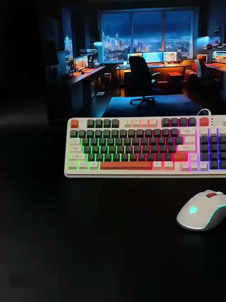 Set Gaming Keyboard Mechanical RGB LED USB Wired 94 Keys Top Knob with Mouse, Keyboard dan Mous Gaming Dengan Lampu LED Backlight Mechanical Feel Waterproof Kabel Plastik Computer Komputer