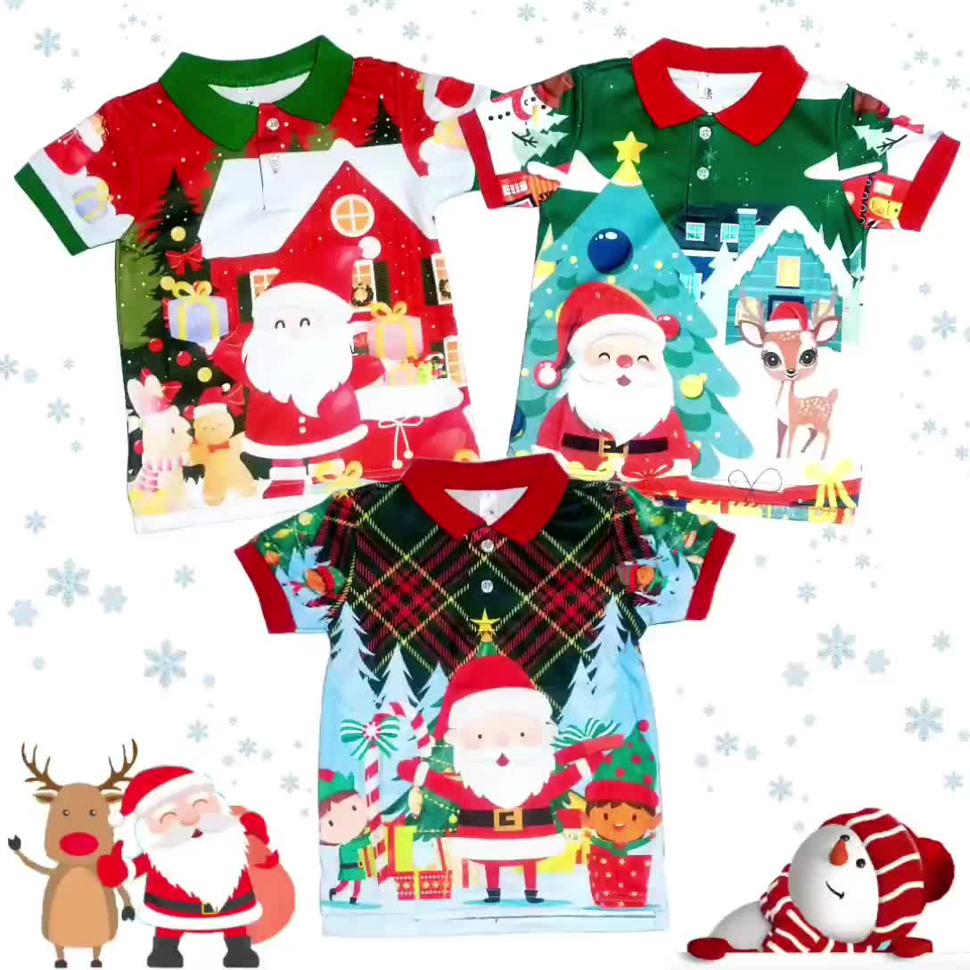 ATASAN KAOS KERAH ANAK LAKI PEREMPUAN UNISEX NATAL POLO TSHIRT Baju Fashion Two Tone Printing Good Quality Sz4-Sz14