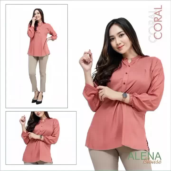 Blouse Wanita Kekinian Elze Shakila Biru - Bahan Cringkel Airflow Premium - Kancing, Casual, Panjang, Oversize, Nyaman, Crinkle Atasan Baju