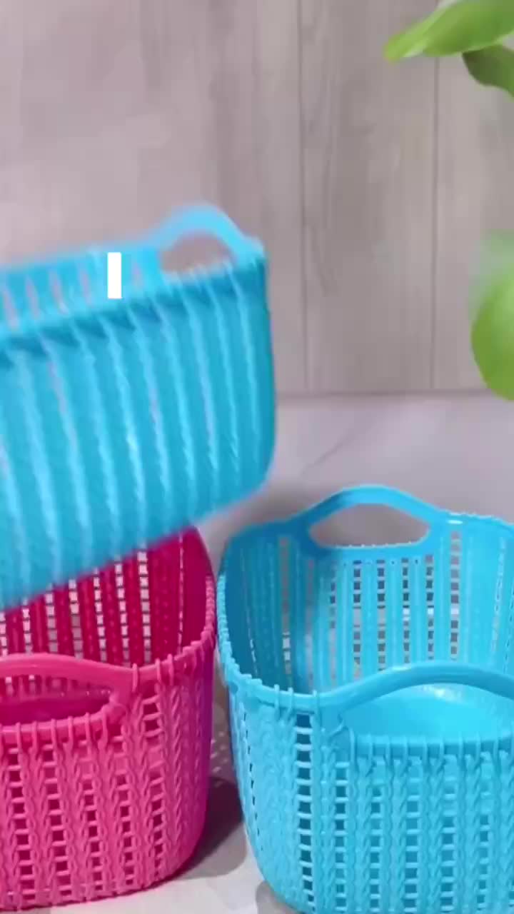 JiuMu Indonesia-Keranjang Anyam Plastik - Bucket Keranjang Penyimpanan Multifungsi Rak Serbaguna-Keranjang Plastik Persegi Serbaguna