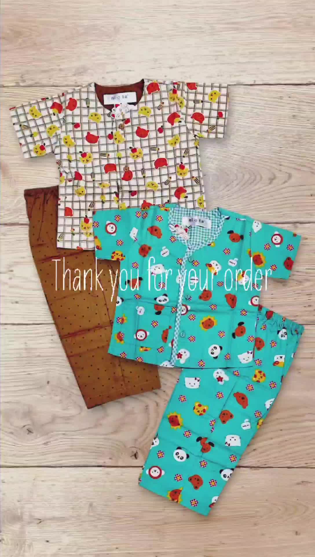 Niqta 100 Piyama Katun Anak-Anak Motif Panda and Friends Lengan Pendek Celana Panjang