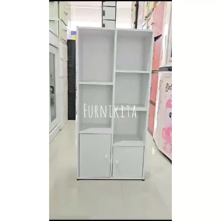 RAK BUKU KAYU SERBAGUNA 7 SUSUN 2 PINTU MINIMALIS [PARCIL]