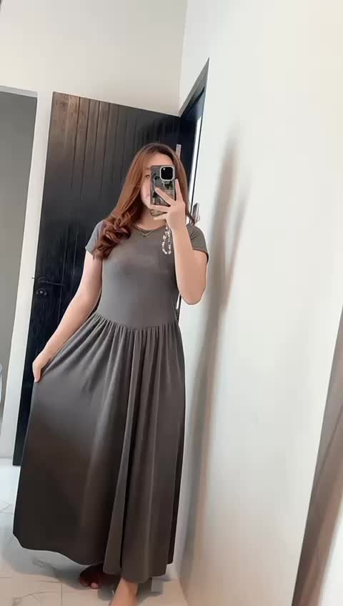Liona Long Dress Wanita Lengan Pendek Gaun Casual Midi Casual Dewasa